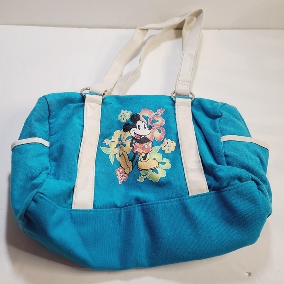 Y2K Disney Mickey Mouse Tropical Hibiscus Blue Tote Gym Bag - Picture 2 of 16